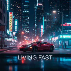 Night Cityscape with Red Sports Car - Living Fast