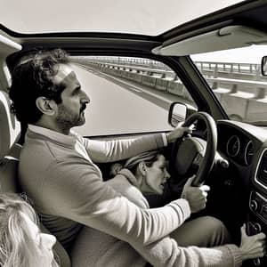 Candid Moment: Man and Woman in Car Crossing Bridge