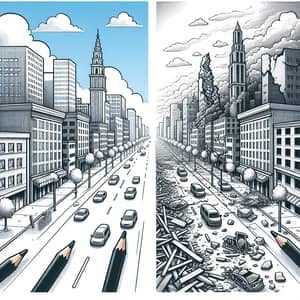 Before and After Earthquake: Contrasting Scenes