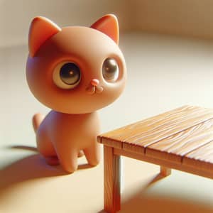 Pixar-Inspired Cat Staring at a Wooden Table