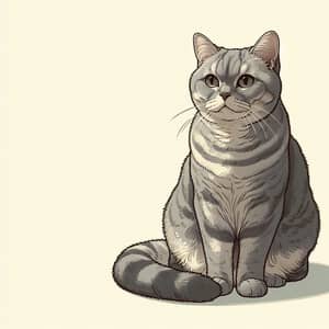 Short-Haired Domestic Cat Illustration | Grey Fur & Green Eyes