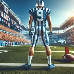 Caucasian Male Football Player in Blue Stripes