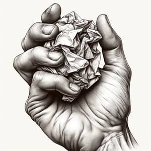 Hand Holding Crumpled Paper Sketch