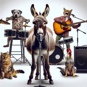 Quirky Animal Band: Donkey, Dog, Cat & Rooster