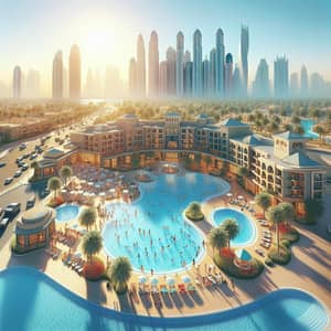 Sunny Panorama of Dubai with Residential Complex and Thermal Baths