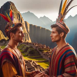 Romantic Incan Men in Machu Picchu at Sunset