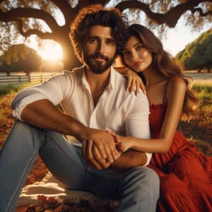 Romantic Multicultural Couple in Park Setting