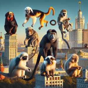 Monkeys Exploring Moscow Cityscape in Summer