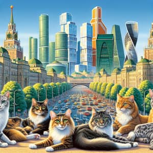 Six Cats in Summer at Moscow City