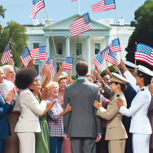 Diverse Crowd Cheers Individual Outside White House