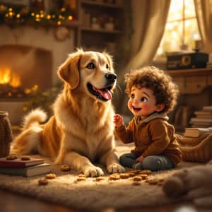 Heartwarming Dog and Child Interaction Art