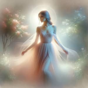 Ethereal Digital Painting of Young Woman in Mesmerizing Garden