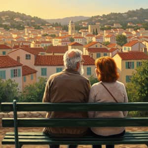Romantic Couple in Cannes: Oil Painting Style