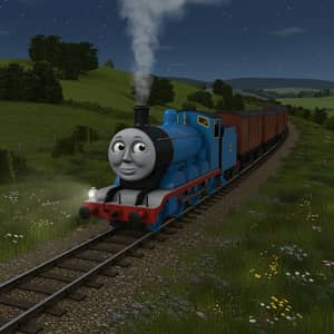 Edward the Blue Tender Engine Under Starry Sky