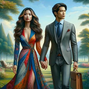 Serene Harmony: Hispanic Woman & Asian Man Professional Elegance