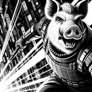 Dynamic Pig Man Character in Manga Style Battle