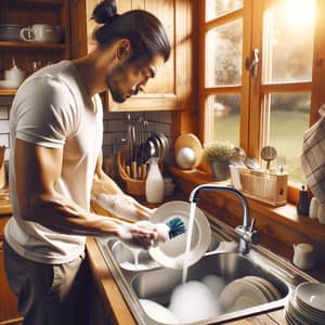 Vietnamese Man Washing Dishes | Homely Kitchen Scene