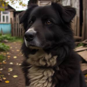 Black Dog with Distinct White Patch on Chest