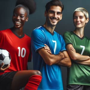 Diverse Soccer Players Posing Together