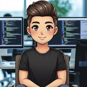 Charming Cartoon IT Specialist in Modern Office