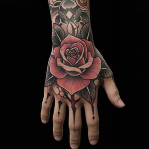 Elegant Rose Hand Tattoo for Space Sleeve Design