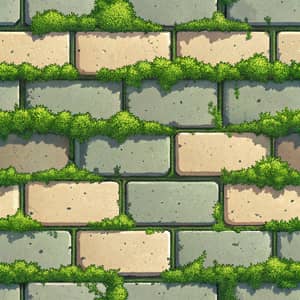 2D Pixel Mossy Brick Background Texture