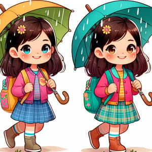 Tuyet Walking to School with Colorful Backpack and Umbrella | Educational Day