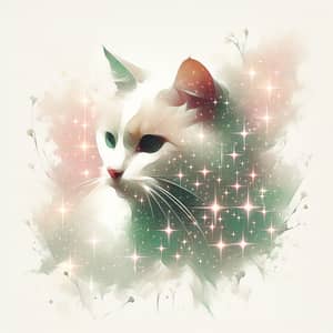 Contemporary Cat Art: Light Green & Pink Watercolor Sparkle Design