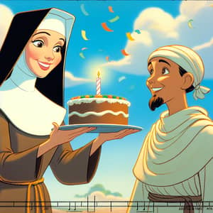 Celebrating Faith: Franciscan Nun and Jesus Birthday Scene