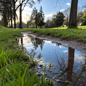 Shallow Puddle Reflection in a Natural Park