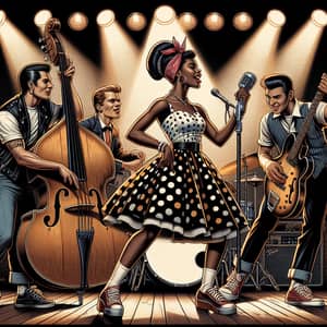 Vintage Rockabilly Band with Female Singer | Retro Music Illustration