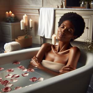 Tranquil Bathing Experience: African Woman in Relaxing Bath