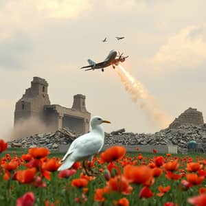 Warplane Strikes Amidst Peaceful Poppy Fields