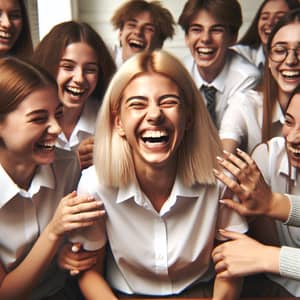 Joyful High School Moment Captured: Laughter and Tickle Time