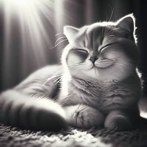 Joyful Feline Creature Sitting Comfortably on Plush Carpet