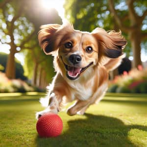 Playful Dog Cavorting in Sunlit Park - Joyful Scene