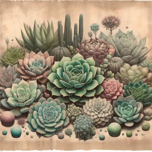 Vintage Succulent Array Artwork | Nostalgic and Timeless Design