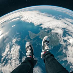 Sneakers Walking on Earth from Space - Unique View