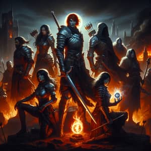 Dark Fantasy Unity Scene: Diverse Warriors in Evocative Lighting