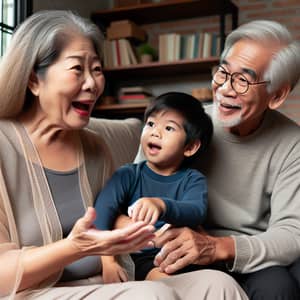 Loving Grandparents Storytelling Moment with South Asian Grandson