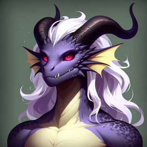 Muscular Female Dragon with Dark Purple Skin and Red Eyes