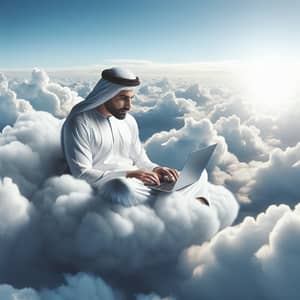 Man Using Laptop in Clouds - Relaxed Inspiration