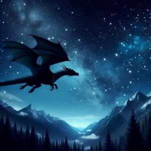 Black Dragon Soaring in Starry Night Sky