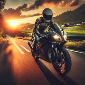 Rider on Motorcycle: Adventure on Asphalt Road