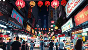 Vibrant Night Market in Singapore: A Digital Painting