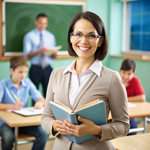 Friendly School Teacher in Modern Classroom