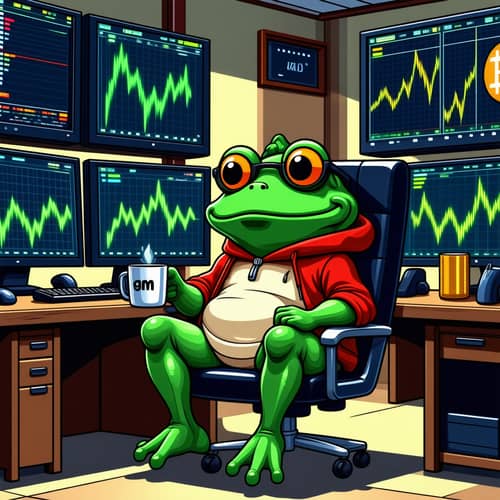 Pepe the Frog in a Cozy Trading Room