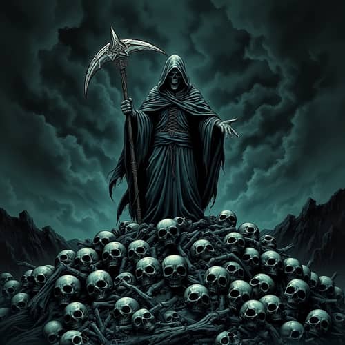 Eerie Faceless Grim Reaper on Skull Mountain