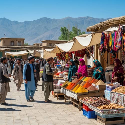 Afghanistan Open Air Bazaar: Vibrant Scene of Joyful Activity