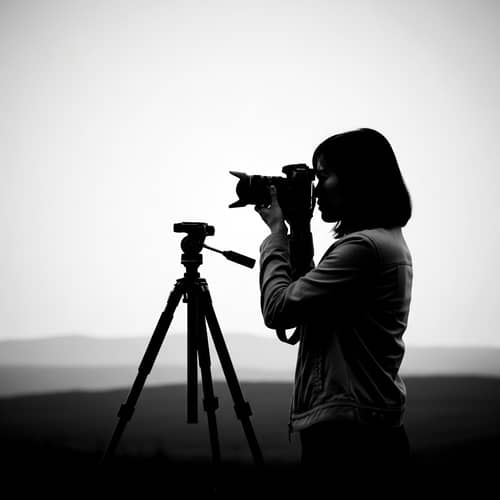 Asian Female Photographer Silhouette | Camera & Tripod Scene